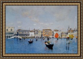 View of The Bacino Di San Marco Framed Paintings - La Riva Degli Schiavoni Dal Bacino Di San Marco by Martin Rico y Ortega