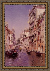 Sunny Framed Paintings - The Sunny Canal by Martin Rico y Ortega