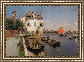 A Venetian Balcony Framed Paintings - Venetian Fisherman with a Distant View of San Marco, Venice by Martin Rico y Ortega