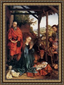 Shepherd Framed Paintings - Adoration Of The Shepherds by Martin Schongauer