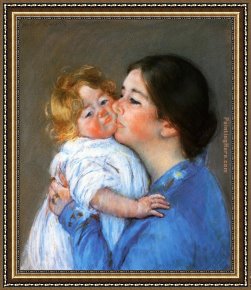 Farewell Kiss Framed Paintings - A Kiss For Baby Anne by Mary Cassatt