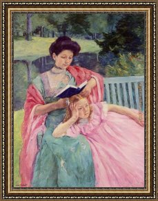 Reading a Book Framed Paintings - Auguste Reading to Her Daughter by Mary Cassatt