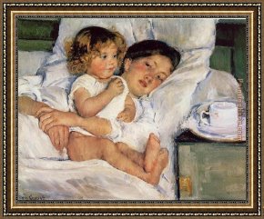 Mary Framed Paintings - Breakfast in Bed by Mary Cassatt