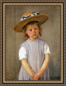 Childs Framed Paintings - Child In A Straw Hat by Mary Cassatt