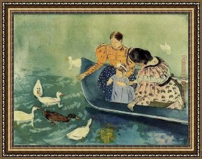 Mallard Duck Framed Paintings - Feeding The Ducks by Mary Cassatt