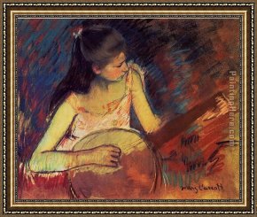Mary Framed Paintings - Girl with a Banjo by Mary Cassatt