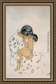 Farewell Kiss Framed Paintings - Mother's Kiss by Mary Cassatt