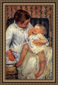 An Algerian Mother And Child Framed Paintings - Mother about to Wash her Sleepy Child 1880 by Mary Cassatt