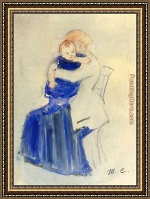 An Algerian Mother And Child Framed Paintings - Mother And Child 5 by Mary Cassatt