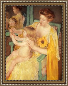 The Foster Mother Framed Paintings - Mother Wearing A Sunflower On Her Dress by Mary Cassatt