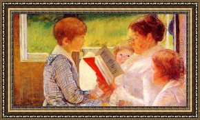 Reading a Book Framed Paintings - Mrs Cassatt Reading to her Grandchildren, 1888 by Mary Cassatt