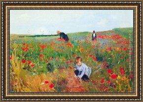 Mountain Poppies III Framed Paintings - Poppies by Mary Cassatt
