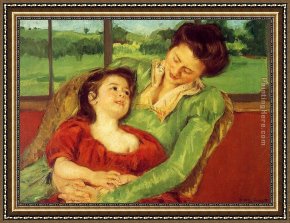The Goldfish Window Framed Paintings - Reine Lefebre And Margot Before A Window by Mary Cassatt