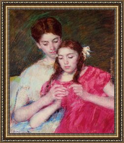 Lessons Learned by Eyears Framed Paintings - The Crochet Lesson by Mary Cassatt