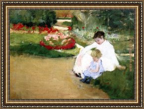 The Women in The Garden Framed Paintings - Woman And Child Seated In A Garden by Mary Cassatt