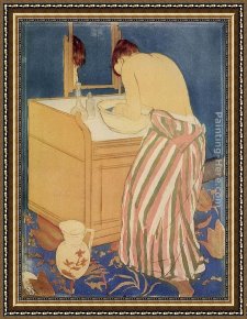 Woman with a Parasol 1 Framed Paintings - Woman Bathing by Mary Cassatt