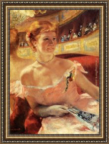 Mary Framed Paintings - Woman With A Pearl Necklace In A Loge by Mary Cassatt