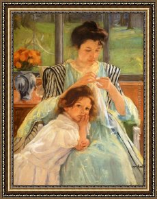 The Young Critics Framed Paintings - Young Mother Sewing by Mary Cassatt