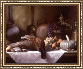 Flushing a Pheasant Framed Paintings - Still Life with Pheasant and a Basket of Fruit by Maureen Hyde