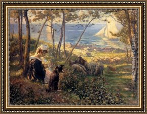 A Milkmaid with Her Cows on a Summer Day Framed Paintings - A Summer Day By The Sea by Max Silbert