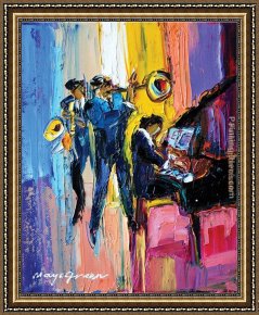 Jazz Framed Paintings - Jazz for Lovers by Maya Green