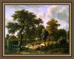 Meindert Framed Paintings - The Travelers by Meindert Hobbema