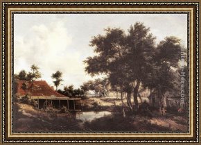 A Water Mill [detail #1] Framed Paintings - The Water Mill by Meindert Hobbema