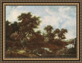 Meindert Framed Paintings - The Watermill by Meindert Hobbema