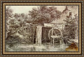 Meindert Framed Paintings - Watermill by Meindert Hobbema
