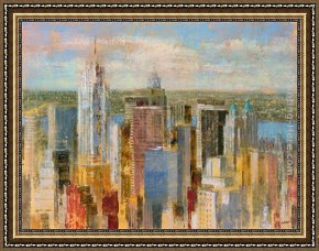 Michael Sowa Pig Framed Paintings - Cityscape II by Michael Longo