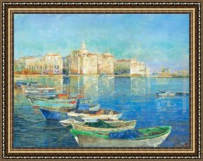 Longo Framed Paintings - Dockside by Michael Longo