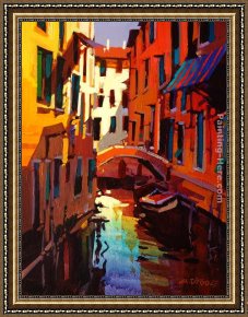 Michael O'toole Framed Paintings - A Canal in Venice by Michael O'Toole