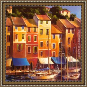 Michael O'toole Framed Paintings - Portofino Waterfront by Michael O'Toole