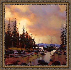 Quiet Thoughts Framed Paintings - Quiet Day at Rivers Inlet by Michael O'Toole