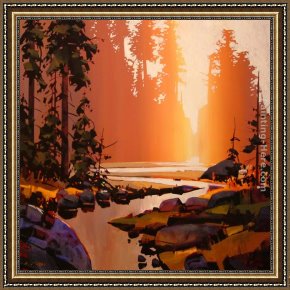 Michael O'toole Framed Paintings - Sea Stack with Golden Light by Michael O'Toole