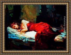 Michael Framed Paintings - Sleeping Lady in Red by Michael O'Toole