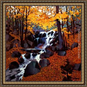 Small Worlds II Framed Paintings - Small Creek in Autumn by Michael O'Toole