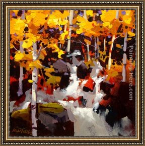 Michael O'toole Framed Paintings - Stream and Poplars by Michael O'Toole