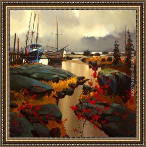 Boat Framed Paintings - Two Boats at Skidegate by Michael O'Toole
