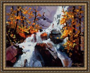 Waterfall Framed Paintings - Waterfall Near Mt. Robson by Michael O'Toole