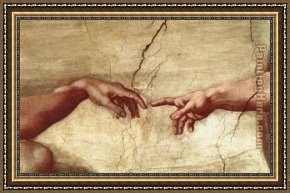 Julius Adam Framed Paintings - Creation of Adam hand by Michelangelo Buonarroti