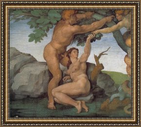 The Fall of Man Framed Paintings - Genesis The Fall and Expulsion from Paradise The Original Sin by Michelangelo Buonarroti