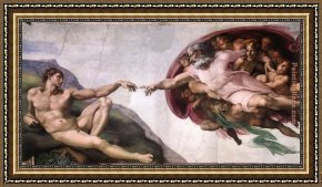 Julius Adam Framed Paintings - The Creation of Adam by Michelangelo Buonarroti