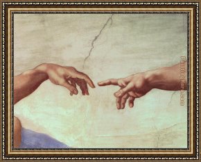 Julius Adam Framed Paintings - The Creation of Adam hand by Michelangelo Buonarroti