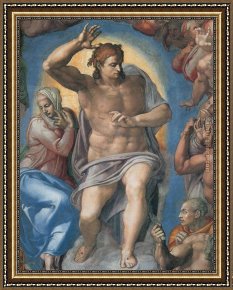 The Presentation of Christ Framed Paintings - The Last Judgement Christ the Judge by Michelangelo Buonarroti