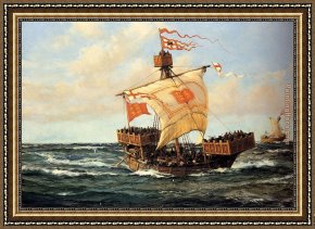 Caterina Cornaro, Queen of Cyprus Framed Paintings - Legion Boat -- The First Queen by Montague Dawson