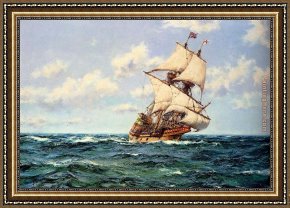 Open Framed Paintings - Mayflower II on the Open Seas by Montague Dawson