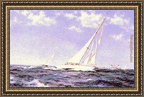 The Stirrup Cup Framed Paintings - The Americas Cup Race by Montague Dawson