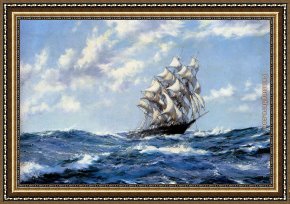The Blue Window Framed Paintings - The Clipper Ship Blue Jacket On Choppy Seas by Montague Dawson