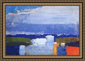 Landscape with a Lake Framed Paintings - Noon Landscape by Nicolas De Stael